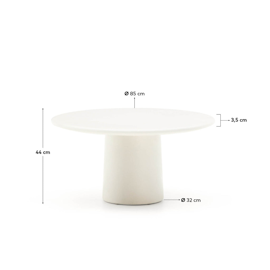 Taula de centre Albanella de ciment amb acabat blanc brillant Ø85 cm