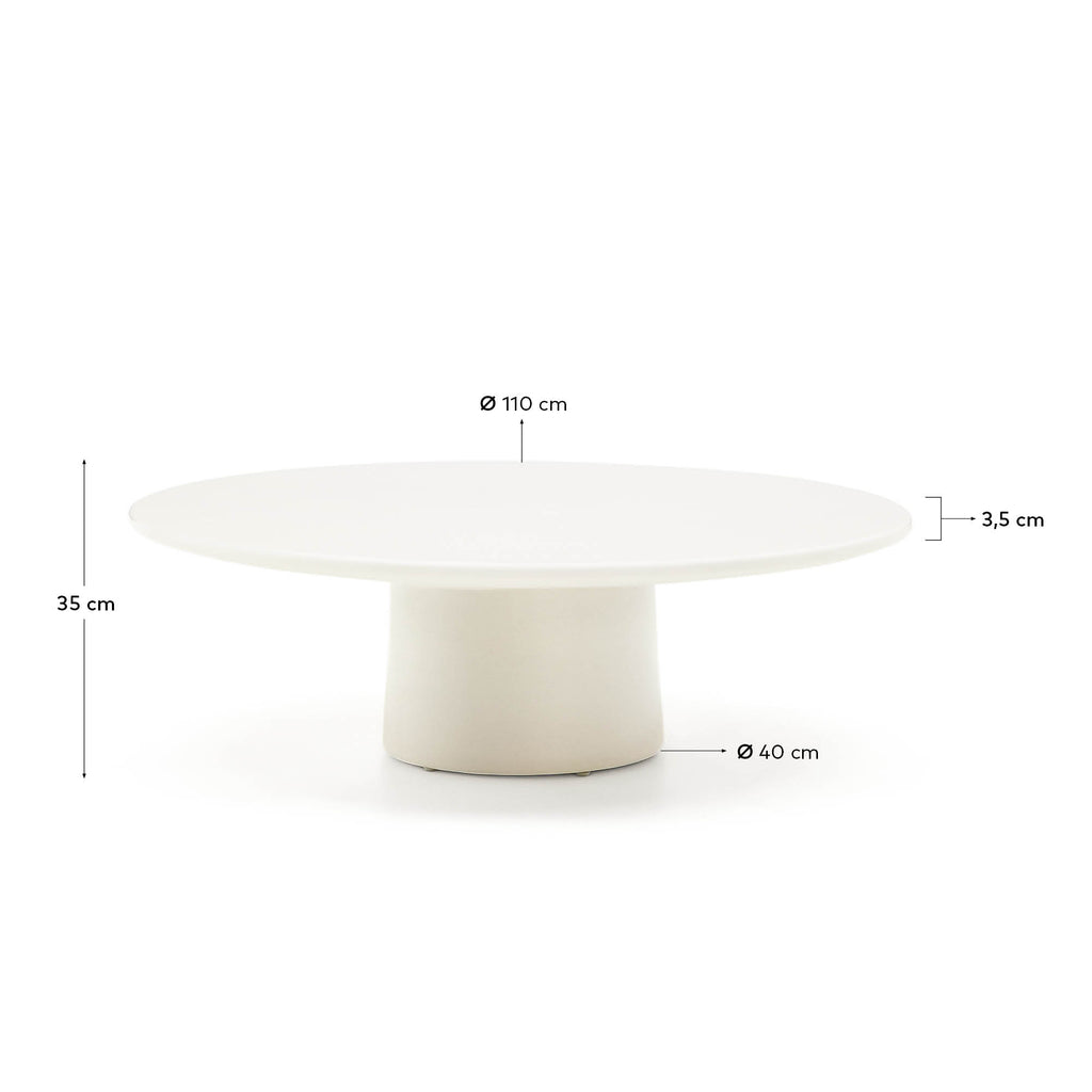 Taula de centre Albanella de ciment amb acabat blanc brillant Ø110 cm