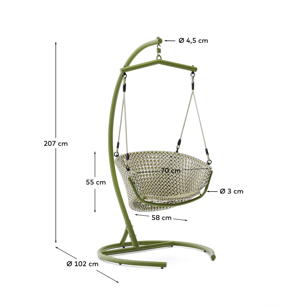 Fauteuil suspendu sur pied Saliga en aluminium et rotin synthétique vert