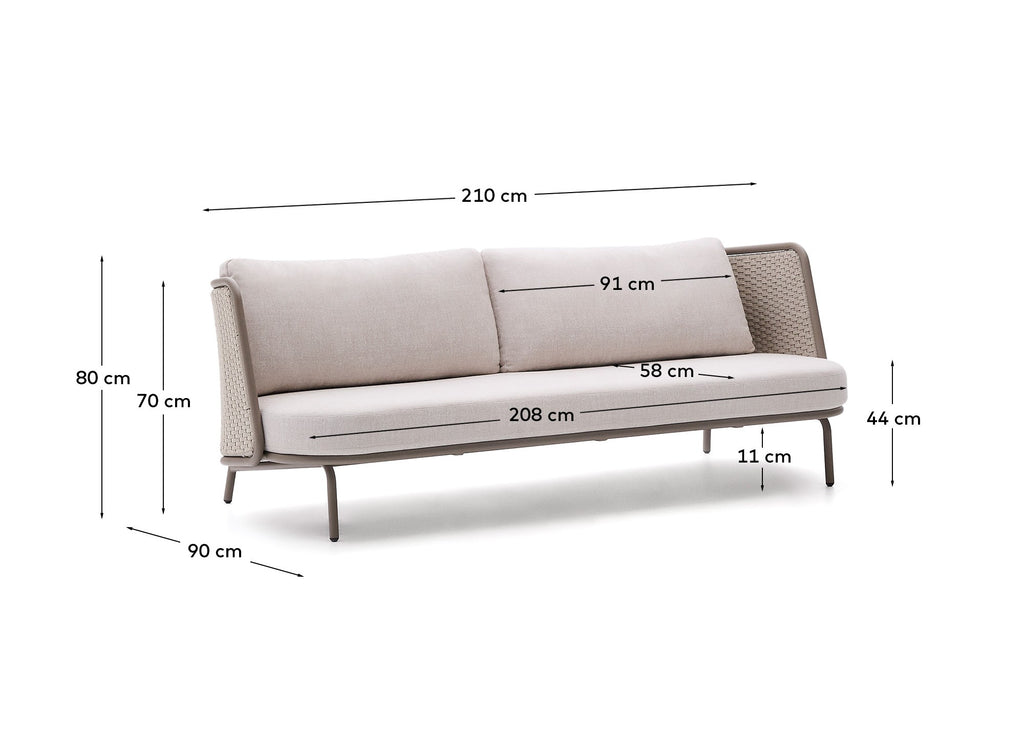 Sofà de 3 places d'exterior Sedalis d'alumini i corda talp 210 cm