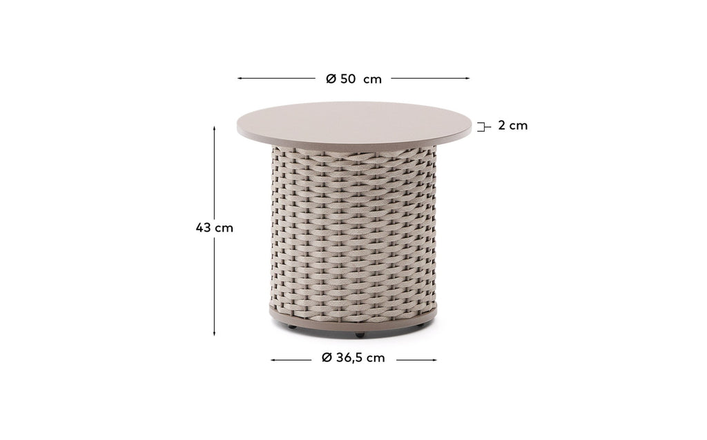 Taula auxiliar d'exterior Sedalis d'alumini i corda talp Ø50 cm