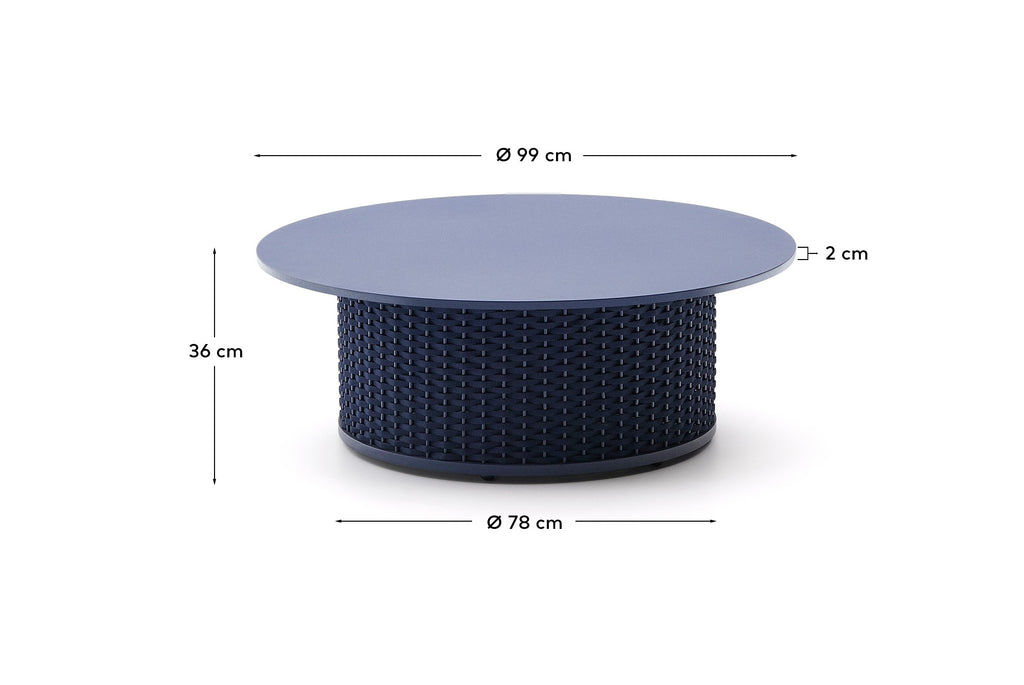 Table basse d’extérieur Sedalis en aluminium et corde bleue Ø 99 cm