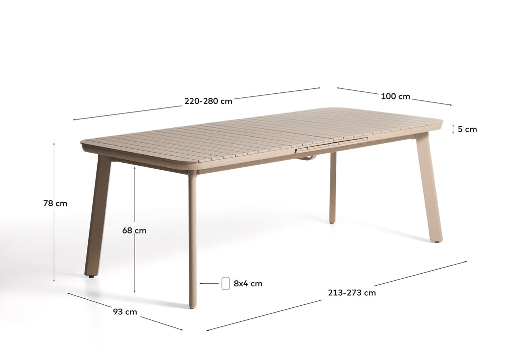 Taula extensible d’exterior Izola d’alumini amb acabat talip 220 (280) x 100 cm