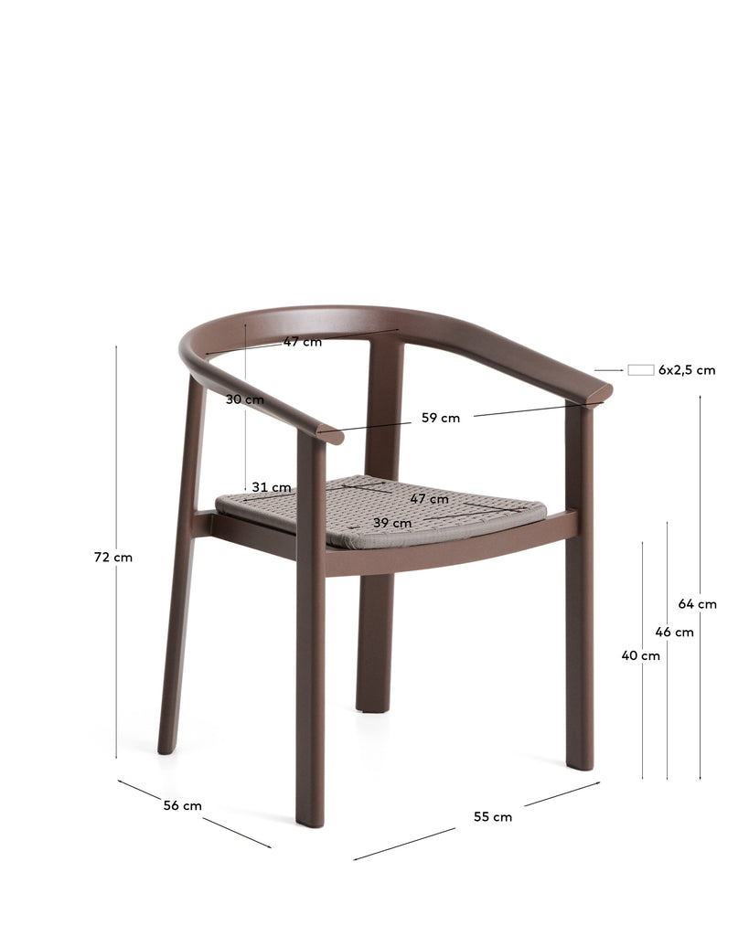 Silla apilable de exterior Erice de aluminio y cuerda marrón