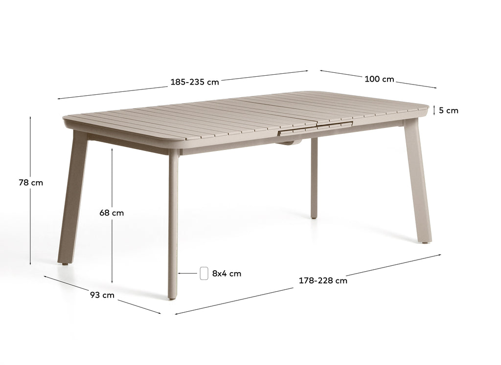 Taula extensible d’exterior Izola d’alumini acabat talp 185 (235) x 100 cm