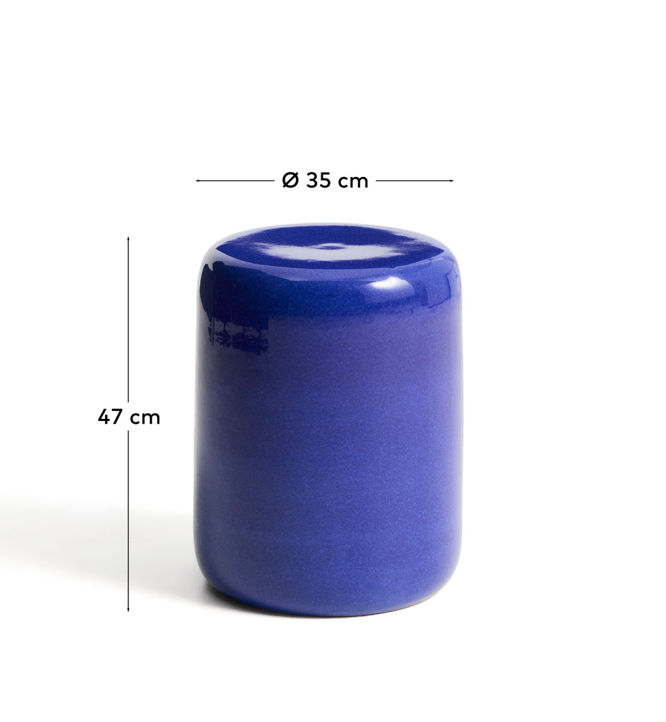 Taula auxiliar exterior Mesquida de ceràmica amb acabat blau esmaltat Ø 35 cm