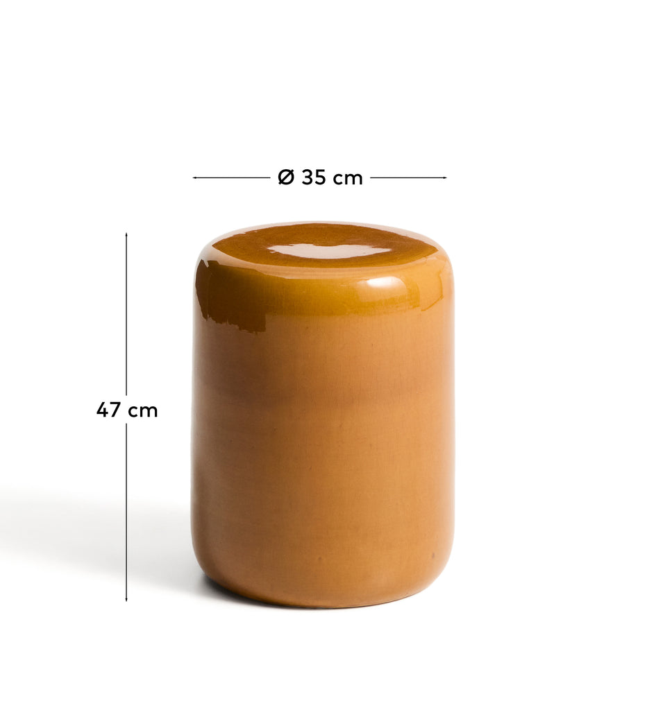 Taula auxiliar exterior Mesquida de ceràmica amb acabat mostassa esmaltat Ø 35 cm