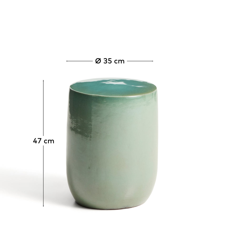 Table auxiliaire d’extérieur Mesquida en céramique avec finition turquoise dépolie Ø 35 cm
