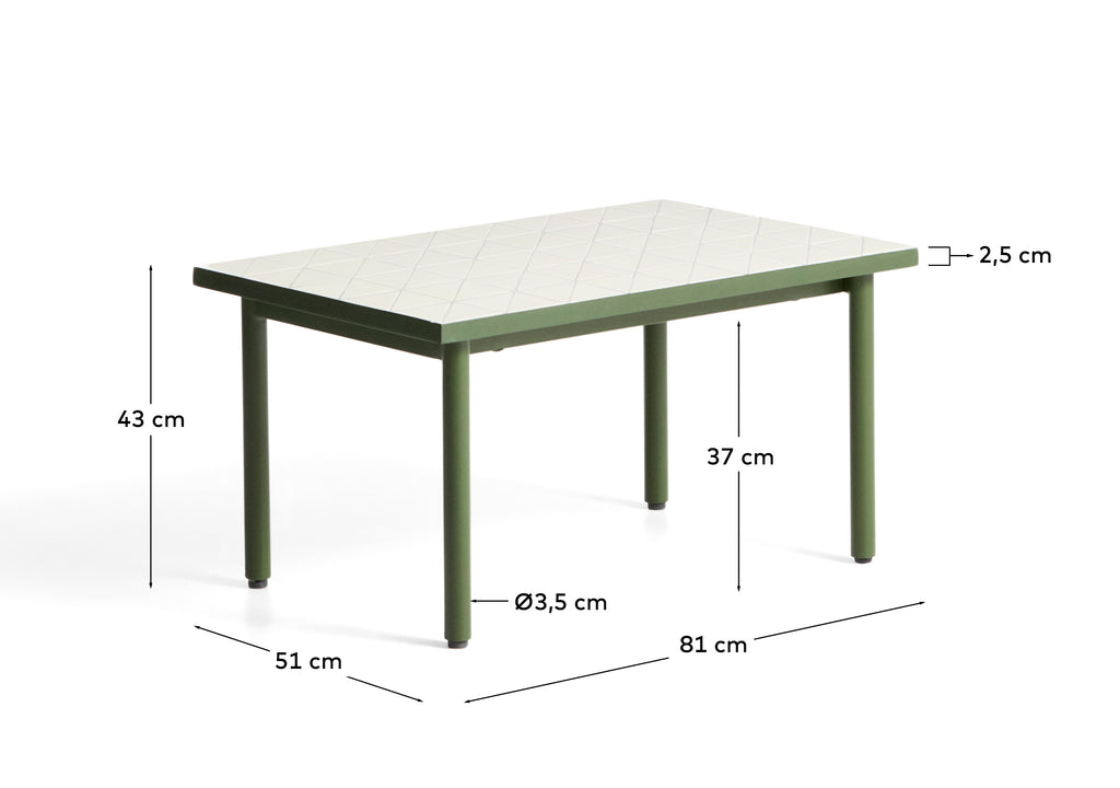 Mesa auxiliar Maurina de acero galvanizado verde con azulejos color crudo 81 x 51 cm