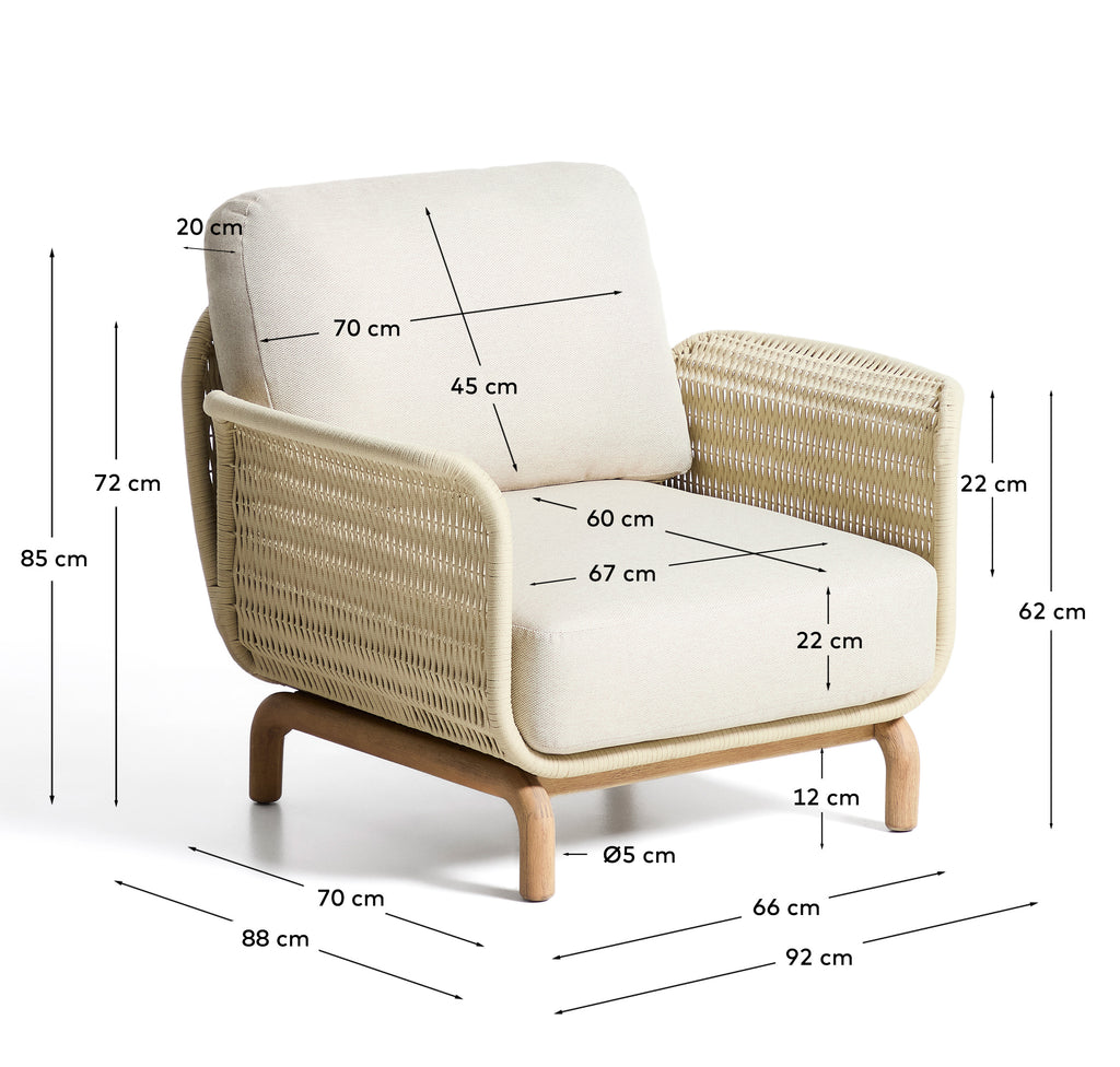 Butaca Alipa de madera maciza de acacia y cuerda crudo FSC 100%