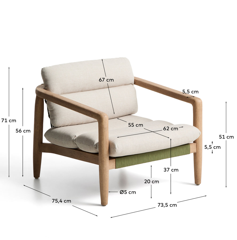 Fauteuil Menfi en bois d’acacia et corde verte FSC 100%