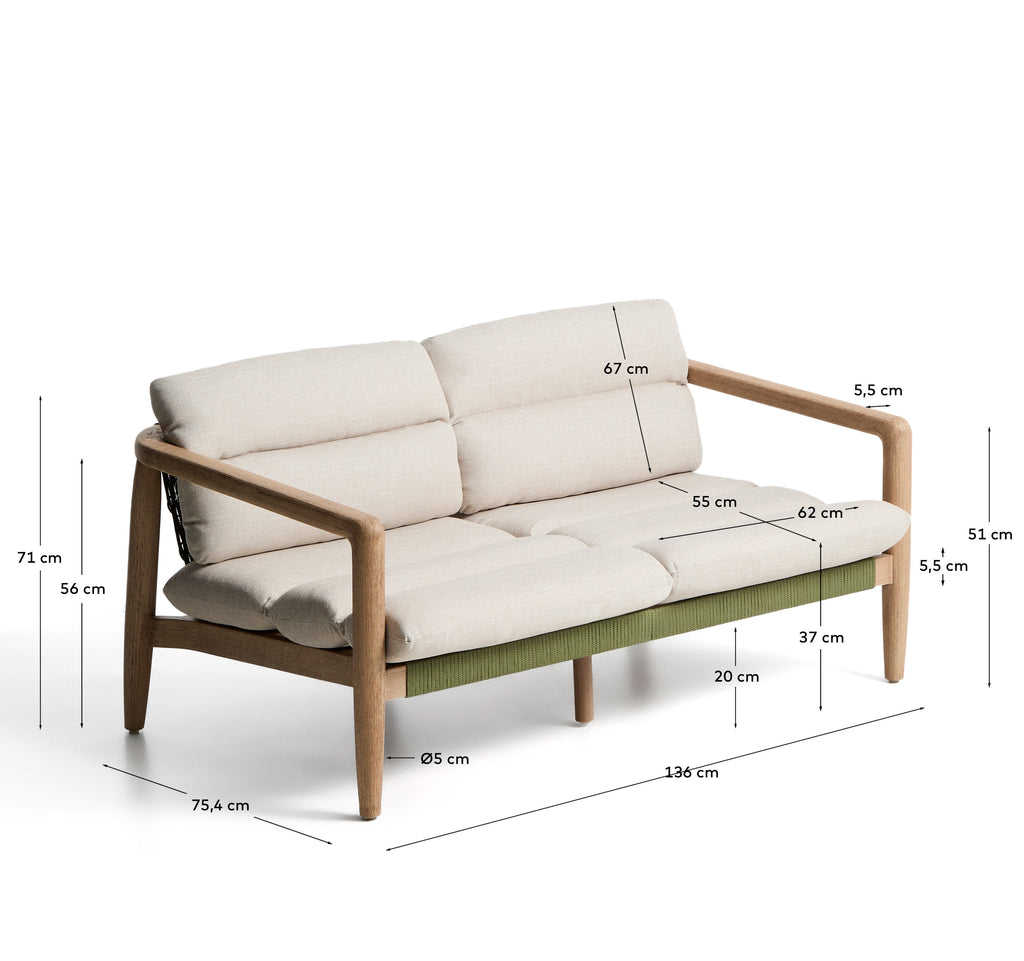 Canapé Menfi 2 places en bois d’acacia et corde verte 136 cm FSC 100%