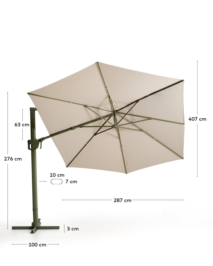 Para-sol excèntric Noli beix amb estructura d’alumini verd 300 x 420 cm