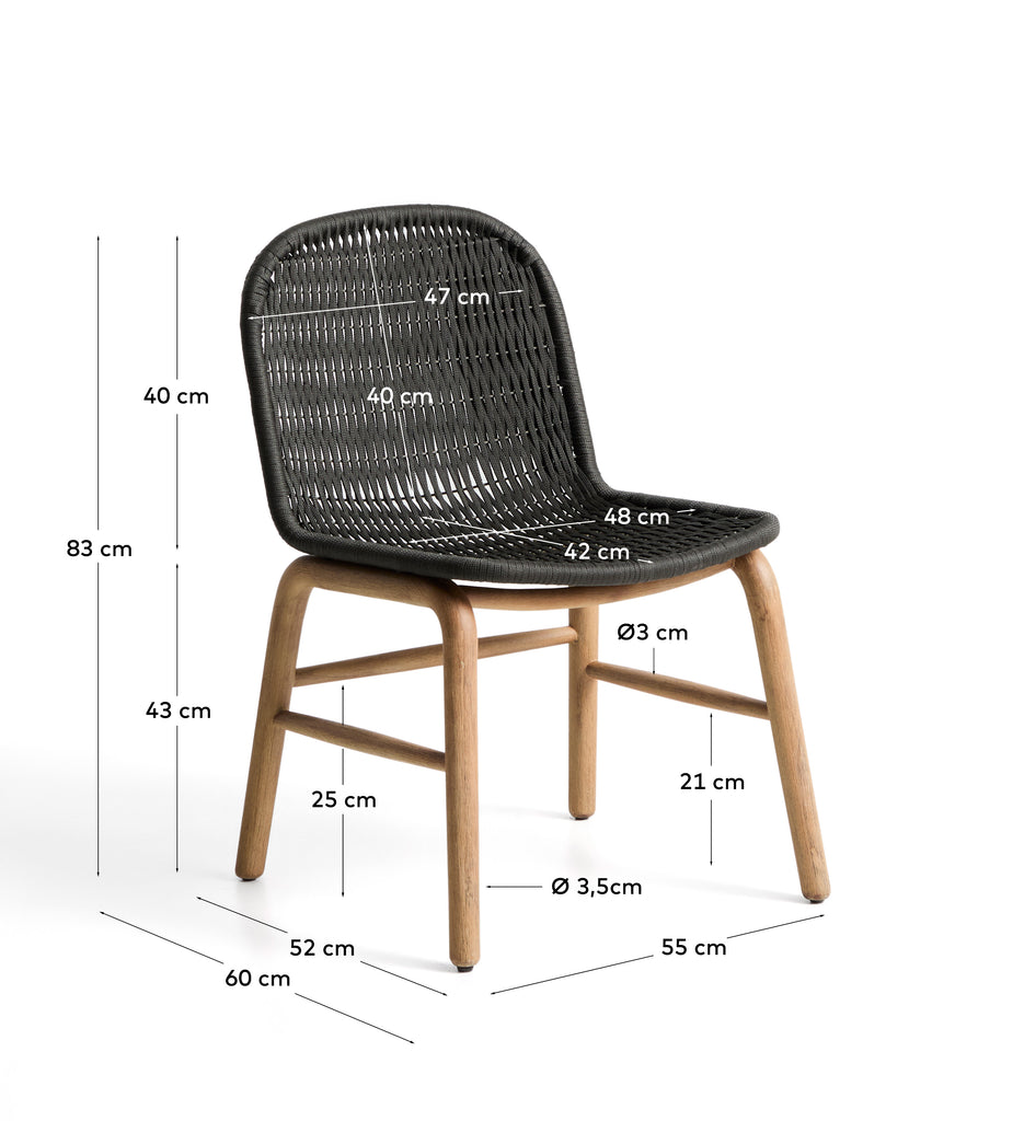 Silla Alipa de madera maciza de acacia y cuerda gris oscuro FSC 100%