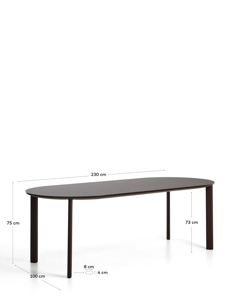 Table ovale Erice en aluminium et verre trempé marron 230 x 100 cm