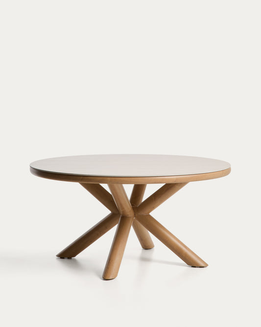 Mesa de exterior Mirtia de aluminio efecto madera y piedra sinterizada crudo Ø 148 cm