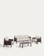 Ensemble Aleria : canapé 3 places, 2 fauteuils et table basse en aluminium et corde synthétique marron