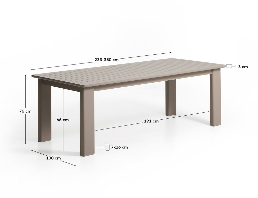 Taula extensible Livorno d’alumini topo 233(350) x 100 cm