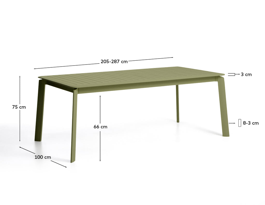 Taula extensible Brela d’alumini verd 205(287) x 100 cm