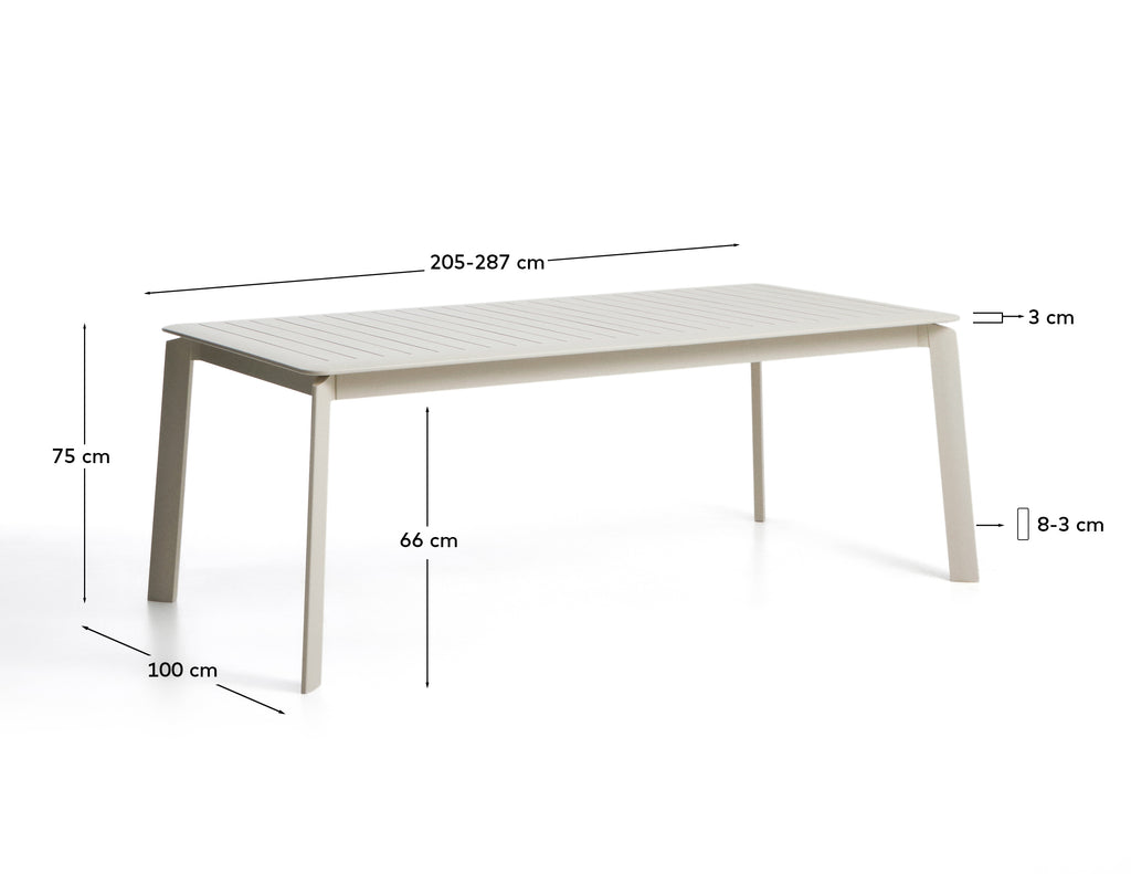 Taula extensible Brela d’alumini cru 205(287) x 100 cm