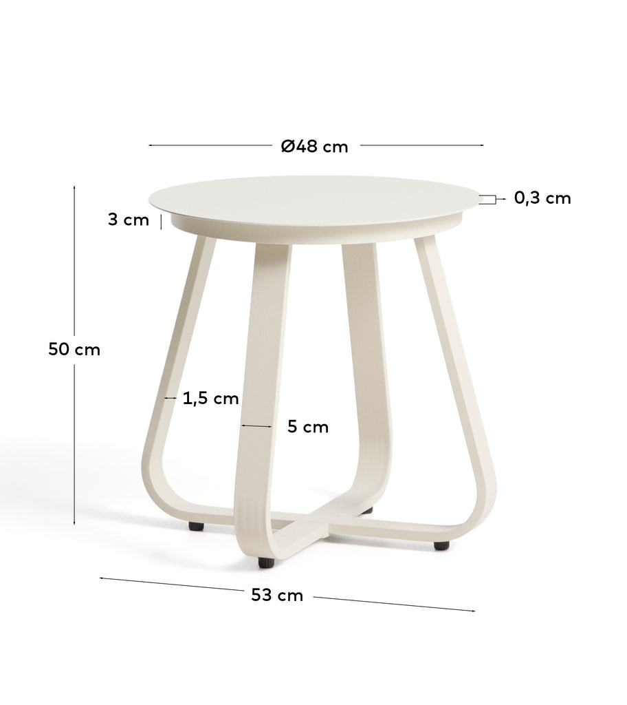 Taula auxiliar d’exterior Tamaris d’alumini color cru Ø48 cm