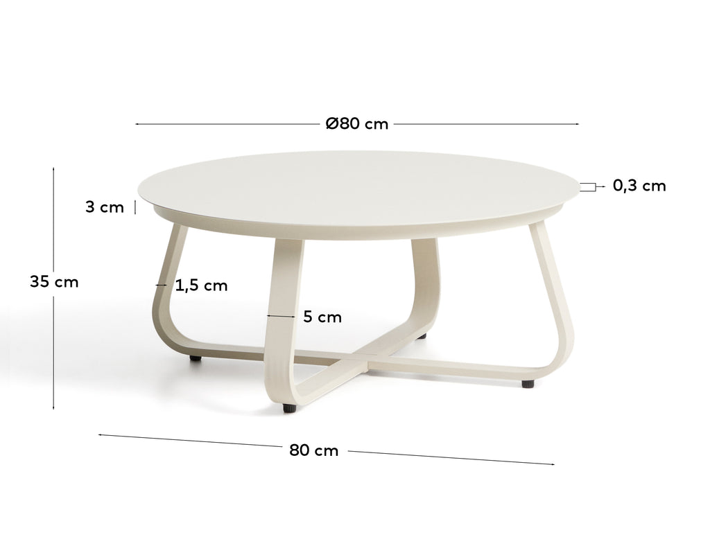 Taula de centre d’exterior Tamaris d’alumini color cru Ø80 cm