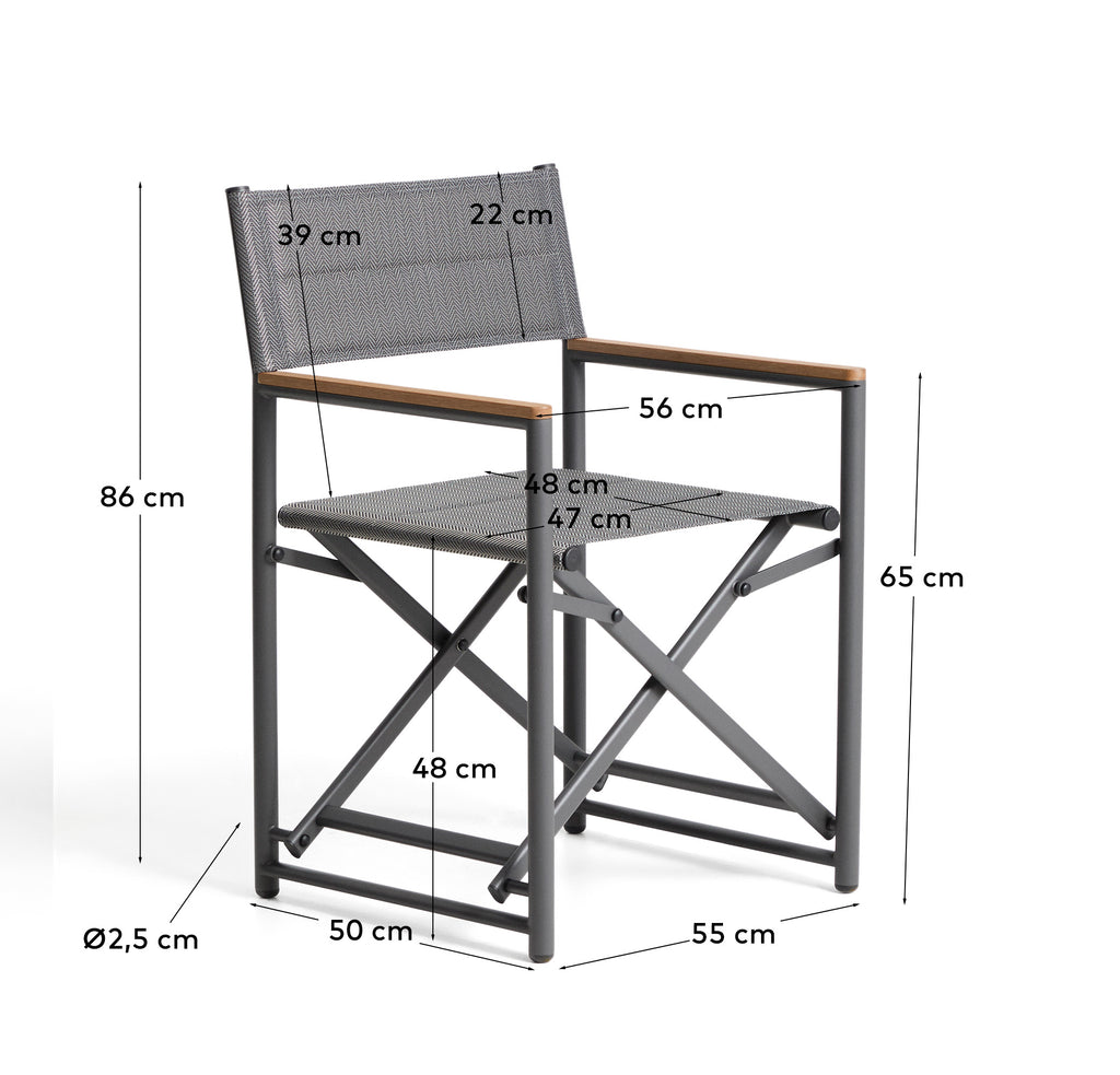 Chaise pliable d’extérieur Tisno en aluminium graphite et textilène gris