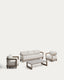 Set Nerano avec canapé 3 places, 2 fauteuils et table basse en verre trempé et aluminium taupe