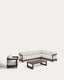 Set Nerano avec canapé d’angle 5 places, fauteuil et table basse en verre trempé et aluminium marron