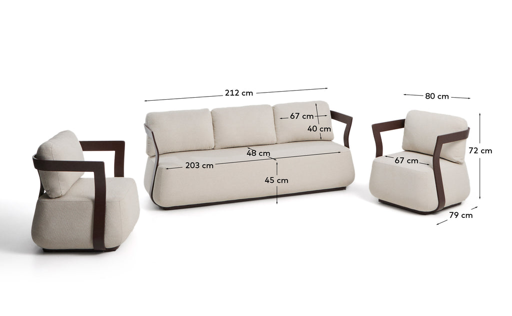 Set Tamaris de sofà 3 places i 2 butaques d’alumini marró