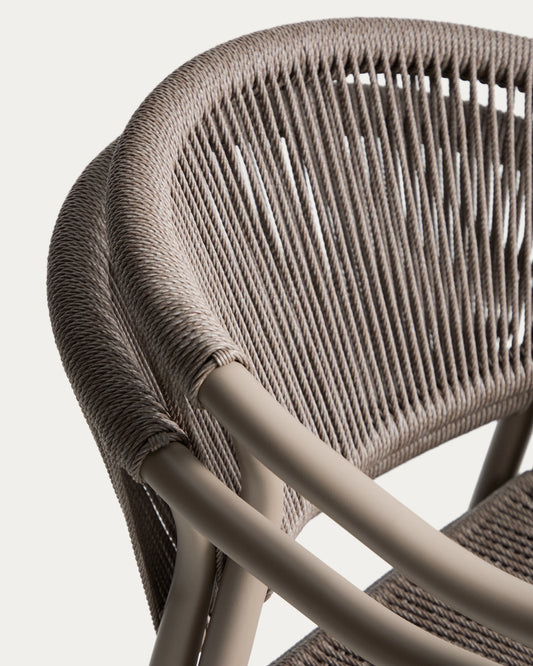 Set de taula extensible Brela d’alumini i 6 cadires apilables Livadia d’alumini i corda sintètica talp 205(287) x 100 cm