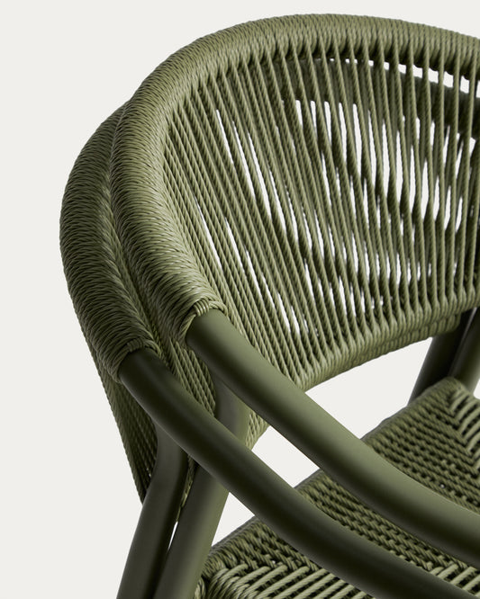 Set de taula extensible Brela d’alumini i 6 cadires apilables Livadia d’alumini i corda sintètica verd 205(287) x 100 cm