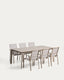 Ensemble table extensible Brela en aluminium taupe et 6 chaises empilables Canea en aluminium taupe et texteline beige 205(287)x100 cm