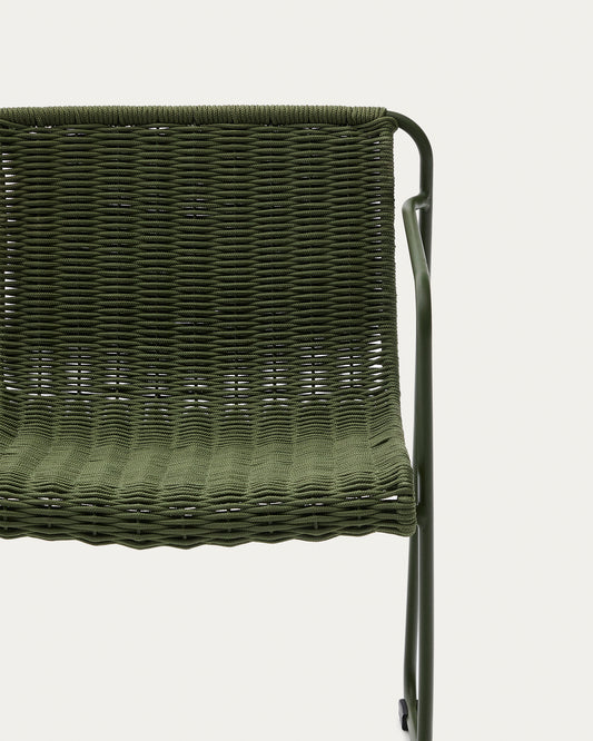 Set Maurina de taula d’acer galvanitzat i rajoles verdes i 6 cadires apilables d’acer galvanitzat i corda verda 223 x 101 cm