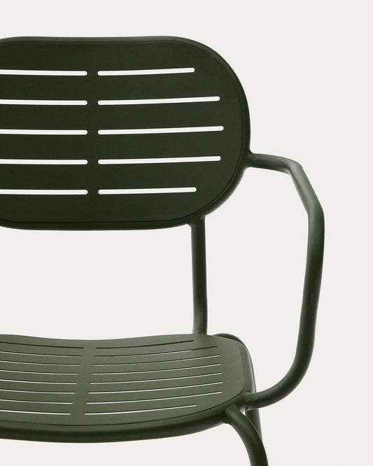 Set Brai de taula i 4 cadires apilables d’acer galvanitzat verd 180 x 90 cm