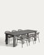 Set de taula extensible Livorno d’alumini grafit i 6 cadires Alimia d’alumini grafit i corda sintètica grisa 233 (350) x 100 cm