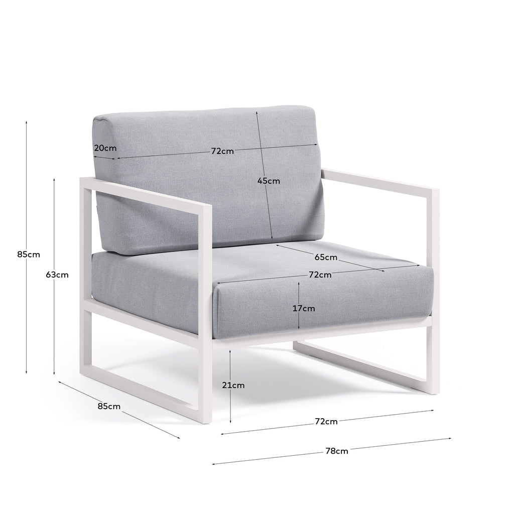 Fauteuil Comova 100 % pour extérieur bleu et aluminium blanc