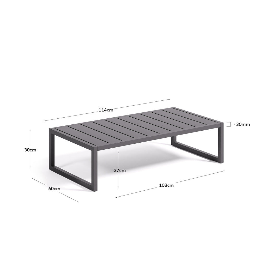 Taula de centre 100% exterior Comova d'alumini negre 60 x 114 cm