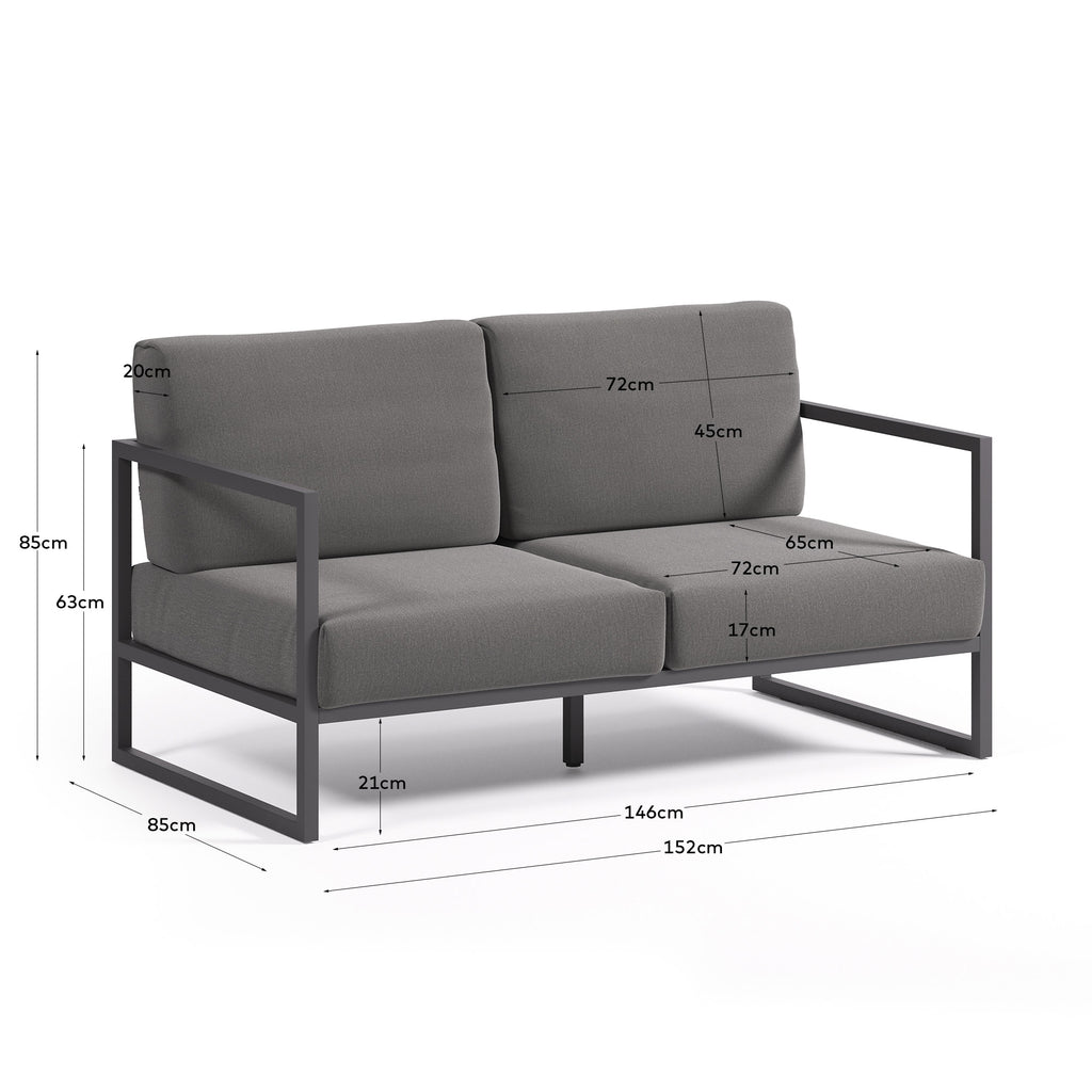 Sofà 100% exterior Comova 2 places gris fosc i d'alumini negre 150 cm