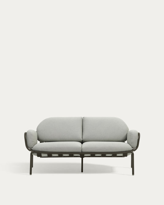 Sofá de exterior Joncols 2 plazas de aluminio con acabado pintado verde y cojines gris 164 cm