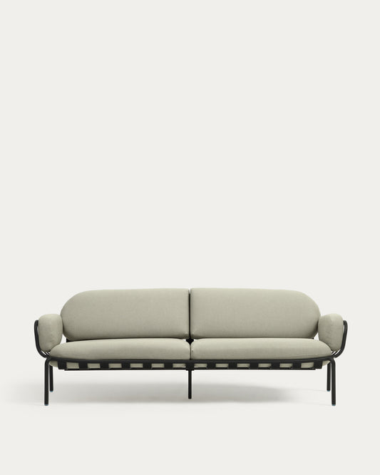 Sofá de exterior Joncols 3 plazas de aluminio con acabado pintado gris y cojines beige 224 cm