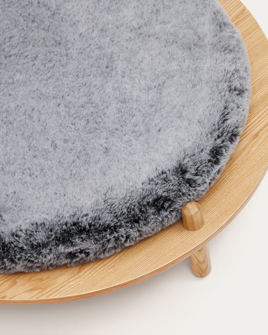 Cama para mascota Bunola de madera contrachapada de fresno y cojín pelo gris Ø 70 cm