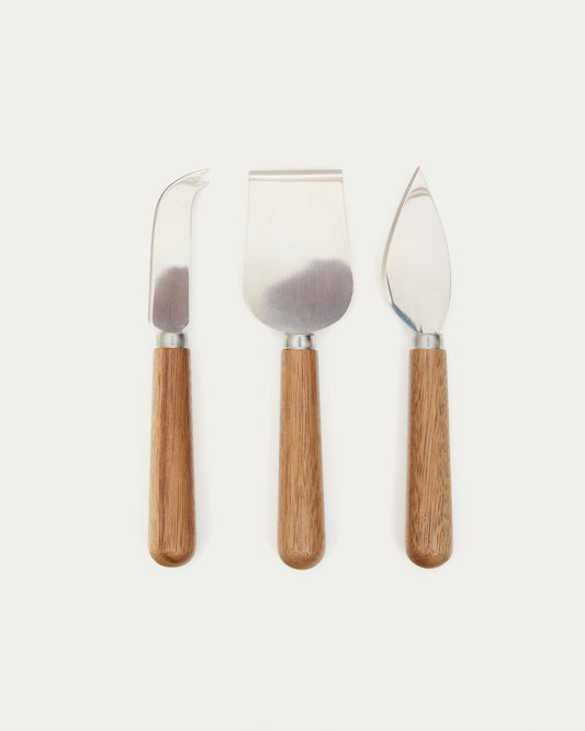 Set Nukha de 3 cubiertos para queso de madera de acacia FSC 100%