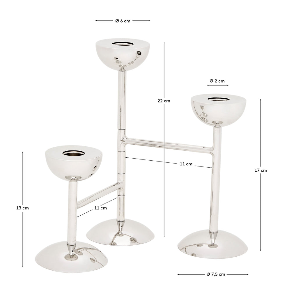 Candelabro Nirela triple de acero inoxidable 22 cm