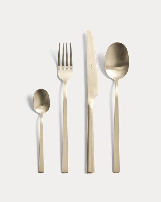 Set Dilora de 16 coberts d’acer inoxidable amb acabat daurat mat