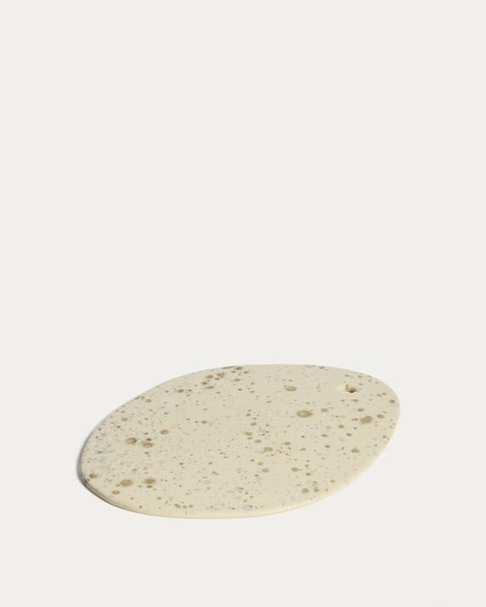 Taula de servir Convia de ceràmica blanc i marró 26 x 36,5 cm