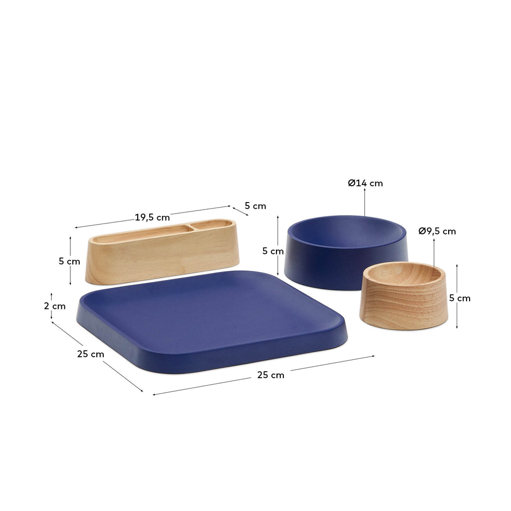 Set Bletz de plats per a aperitiu de fusta d'acàcia amb acabat natural i blau FSC 100%