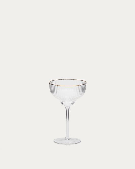 Copa de cava Ayan de vidrio transparente y detalle dorado 28 cl