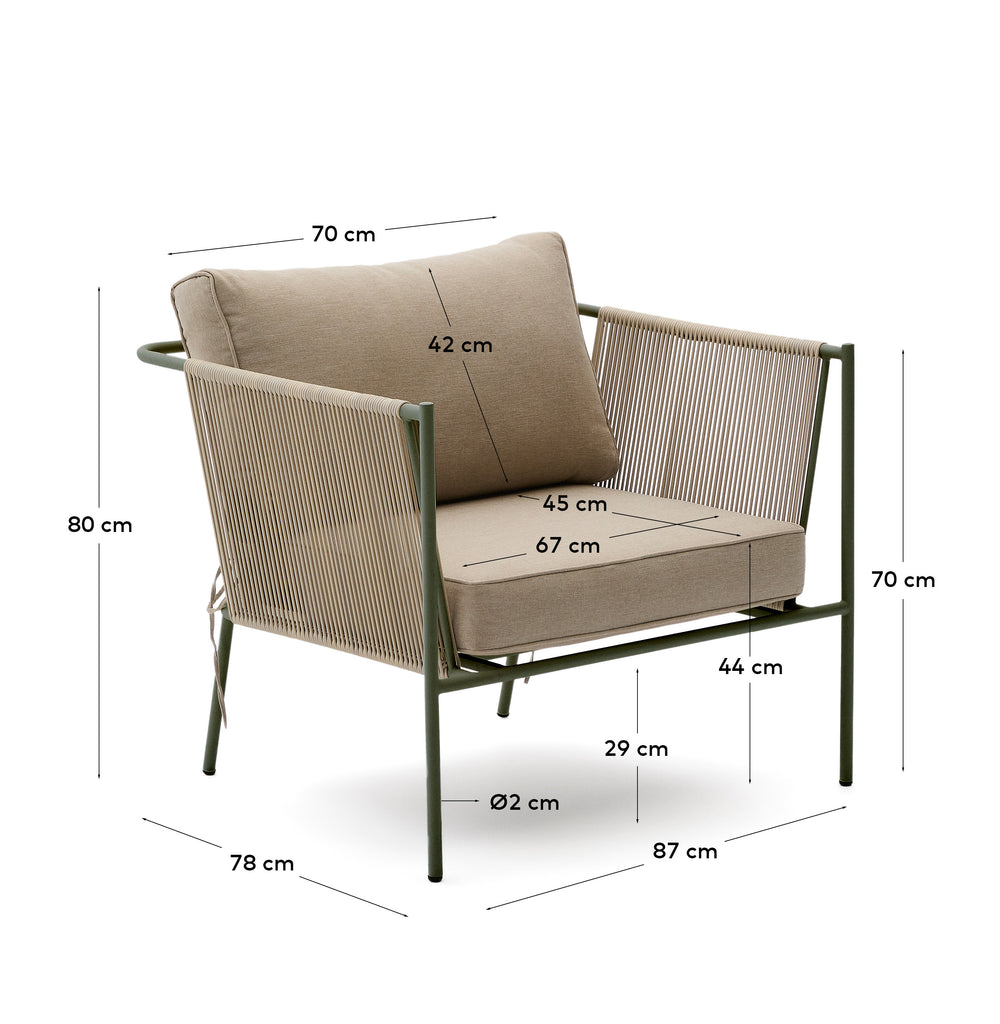 Butaca de exterior Zivia de cuerda crudo y acero galvanizado verde