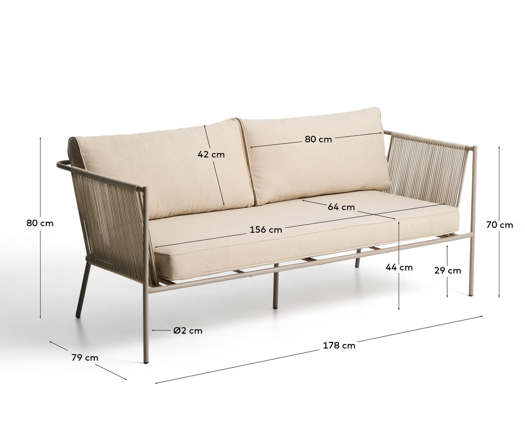 Sofà de 2 places d’exterior Zivia de corda cru i acer galvanitzat talp 178 cm